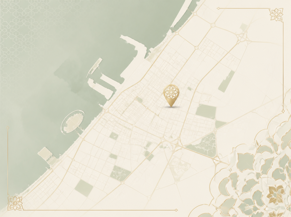 Elegant illustrated map showing the location of Sama Khams Njoom in Ajman